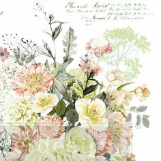 A close-up of a rub on transfer that  features a stunning cascading bouquet of flowers in shades of peach, yellow, and white and script writing. Rub On Transfers For Furniture, Transfers For Furniture, Glass Transfer, Furniture Transfers, Sunflowers And Roses, Decoupage Papers, Cascading Bouquet, Decoupage Decor, Rice Paper Decoupage