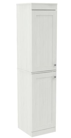 a tall white cabinet with two doors