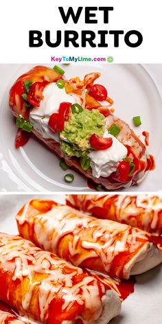 two pictures with different types of burritos on them