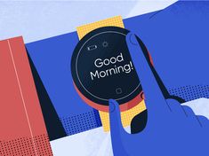 a hand holding a smart phone with the words good morning on it