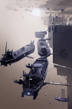 several boats floating on top of a body of water