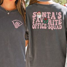 Christmas Office Staff Comfort Colors Shirt makes the perfect shirt for the School Office or Admin crew this holiday season! If you want your shirt personalized, enter it in the personalization box! This shirt runs true to size.  If you want an oversized look, please order one size up.  If you want the oversized dress look, please size up two sizes. This is made with a 1717 Comfort Colors, garment-dyed t-shirt. Made with 100% ring-spun cotton, soft-washed, and garment-dyed fabric brings extra co Christmas Shirts For School Staff, Customizable Short Sleeve Christmas Tops, Customizable Cotton Christmas T-shirt, Casual Customizable Christmas Tops, Casual Christmas Tops With Customizable Details, Casual Customizable Tops For Christmas, Christmas Optometry, Patient Care Tech, Emt Shirts