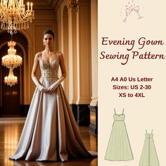 the evening gown sewing pattern is available in sizes us 2 - 30