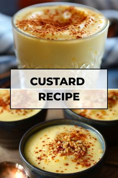 custard recipe in small bowls with cinnamon sprinkles