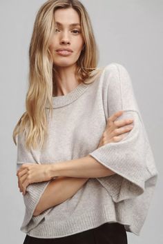 The Goldie Crew-Neck Cashmere Sweater | Anthropologie Orange Oversized Sweater, White Cashmere Sweater, Orange Sweaters, Anthropologie Sweater, Brown Sweater, Elbow Length Sleeve, Grey Women, 50 Fashion