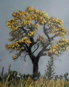 a painting of a tree with yellow flowers