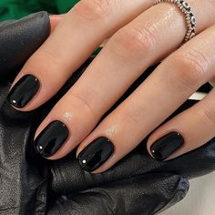 Black Nails One Different, Black Nails Mid Length, Black Nails Gels, Oval Short Black Nails, Black Short Natural Nails, Black Nails Shellac, Simple Short Black Nails, Short Black Biab Nails, Black Nail Polish Short Nails