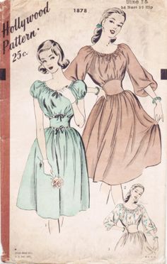 A lovely Hollywood Pattern in my collection!  I just did a pattern review of it here: http://www.edelweisspatterns.com/blog/?p=4589 1940s Peasant Dress, Summer Sewing Patterns, Peasant Style Dress, 1940s Style