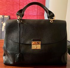 Marc Jacobs 1984 Black Leather Satchel Handbag  | eBay Classic Black Briefcase With Handle Drop, Vintage Top Handle Bags For Work, Formal Satchel With Palladium Hardware, Formal Satchel Briefcase With Handle Drop, Formal Black Briefcase With Handle Drop, Diy Totes, Marc Jacobs Snapshot Bag, Snapshot Bag, Diy Tote