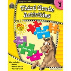 Ready-Set-Learn: Third Grade Activities-Kidding Around NYC Third Grade Activities, Ribbon Sticker, 3rd Grade Activities, Beginning Math, Incentive Chart, Third Grade Writing, Funny Vintage Ads, Workbook Design, Colorful Stickers