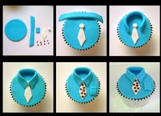 there are many pictures of different items made to look like ties and suits on cupcakes