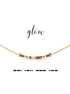 Glow Necklace in Morse Code Crystal Rust, Crystal White 16.5 inch gold chain Made in Austin, Texas Glow Necklace, Morse Code Necklace, Glowing Necklace, Birthday Club, Crystal White, Morse Code, Capri Blue, Jumpsuit Shorts Rompers, Sweater Sale