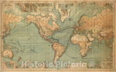 an old map of the world with all countries and major cities on it's sides