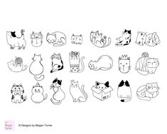 an image of cats that are drawn in black and white