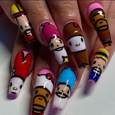 Bape Star Nails, Y2k Star Nails, Star Nails Y2k, Bape Nails, Sanrio Nail Art, Hello Kitty Nail Art, Hello Kitty Nails Art, Dragon Nails, Hippie Nails