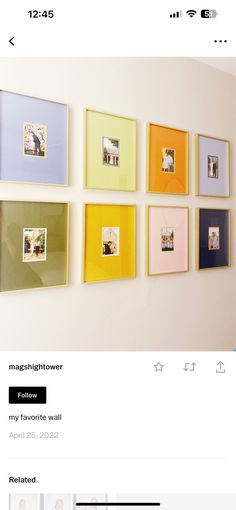 an instagram page with multiple frames on the wall and one is displaying photos in different colors