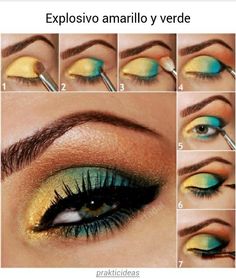 Make Up Designs, Yellow Eyeshadow, Eye Makeup Steps, Makijaż Smokey Eye, Colorful Eye Makeup, Green Eyeshadow, Makeup Hacks, Makeup Tutorial For Beginners, Trendy Makeup