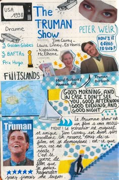 the truman show collage with pictures and words