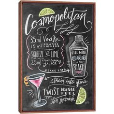 a chalkboard menu for margarita with lime