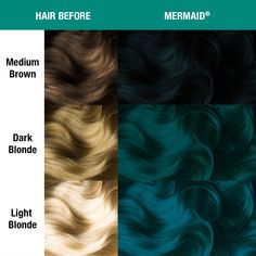 GUILT-FREE GLAMOUR!®Mermaid is a cool ocean-blue neon hair dye with slightly green undertones. Details: Style: Classic Semi-Permanent Hair Dye Color: Mermaid Color Description - Cool Neon Ocean Teal Hair Dye Volume: 4oz / 118ml Ingredients: Vegan Friendly, PPD Free! Additional Features: Benefits of Conditioning Hair, Resealable Tub For Longer Use, Comes With Instructions Duration: 4 - 6 weeks For Best Results: See Instructions Tab Tested on celebrities, not animals™. Denim Blue Hair, Lightening Hair, Manic Panic Hair Color, Manic Panic Hair, Emerald Green Hair, Bad Boys Blue, Emerald Hair, Green Hair Dye, Hair Color Spray