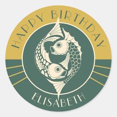 a happy birthday sticker with a fish on it