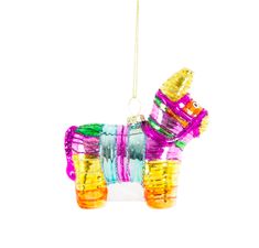 a colorful glass dog ornament hanging from a chain