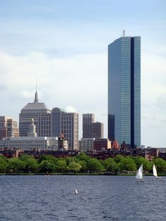 sailboats on the water in front of tall buildings