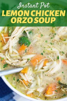 the instant pot lemon chicken orzo soup is ready to be eaten