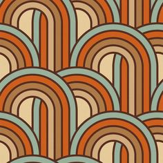 an art deco style wallpaper with wavy lines in brown, blue and orange colors