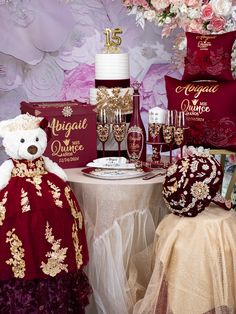 Burgundy full quinceanera package Burgundy Quinceanera Decorations Table, Quinceanera Cakes Burgundy And Gold, Burgundy And Gold Quince, Wine Quinceanera Theme, Quince Champagne Bottles Red, Burgandy Center Piece Quince, Burgundy Quinceanera, Enchanted Forest Quinceanera, Quinceanera Guest Book