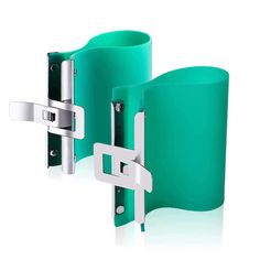 two green binders with metal clips attached to each one's sides, on a white background