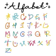 the letters are drawn in different colors and sizes, with black lettering on them that says alphabet