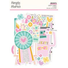 the paper house collection stickers are designed to look like an assortment of items in pink, blue and yellow