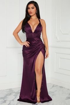 Meet On Dancefloor Satin Maxi Dress - Purple Purple Satin Maxi Dress, Formal Purple Satin Finish Dress, Purple Satin Dress With Satin Finish, Sleeveless Purple Satin Maxi Dress, Purple Satin V-neck Maxi Dress, Sweater Jumpsuit, Free Dresses, Satin Maxi, Satin Maxi Dress