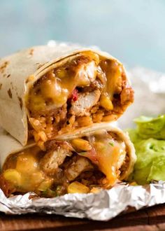 two burritos are stacked on top of each other