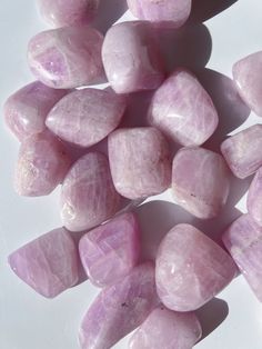 Gorgeous AA quality Kunzite Tumbles. Beautiful, high quality pink/lavender Kunzite in tumbled pocket stone. You choose quantity, your stone(s) will be selected by myself. All have gorgeous color and are within similar size parameters. Spiritual Angels, Kunzite Crystal, Crystal Uses, Pink Kunzite, Crystal Aesthetic, Face Gems, Spiritual Crystals, Pretty Rocks, Pink Lavender