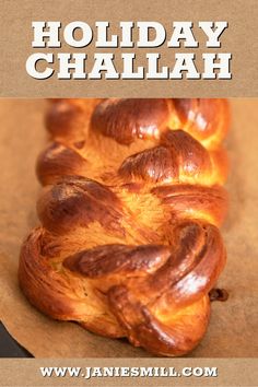 a poster for a holiday challah with croissants in the middle