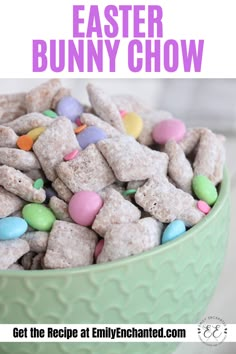 a green bowl filled with white puppy chow