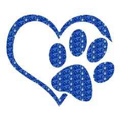 a blue heart with paw prints and stars in the shape of a dog's paw