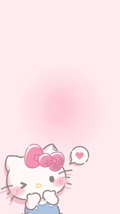 a hello kitty wallpaper with pink background and hearts on the bottom right hand corner