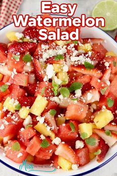 this easy watermelon salad is loaded with fresh fruit and feta cheese