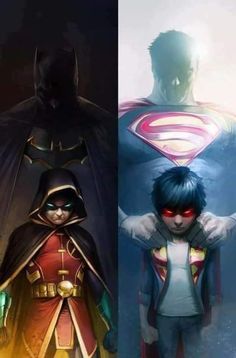 two different pictures of batman and supermangirl