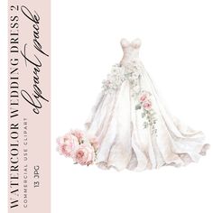 a wedding dress with flowers on it and the words, watercolor brides written in white