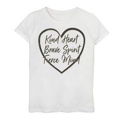 She'll love the look of this Girls 7-16 Kind Brave Fierce Inspirational Text Graphic Tee. Crewneck Short sleevesFABRIC & CARE Cotton Machine wash - Delicate Imported She'll love the look of this Girls 7-16 Kind Brave Fierce Inspirational Text Graphic Tee. Licensed Character She'll love the look of this Girls 7-16 Kind Brave Fierce Inspirational Text Graphic Tee. Size: X Large. Color: White. Gender: female. Age Group: kids. Amazing Swimming Pools, Inspirational Shirts, Inspirational Text, Text Graphic, Inspirational Shirt, Junior Outfits, Kind Heart, Plus Size Jeans, School Shirts