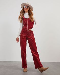 Wine % Zachary Corduroy Sleeveless Jumpsuit-1 Corduroy Jumper Outfit, 70s Jumpsuit, Jumper Outfit, Solid Color Jumpsuits, Cruise Outfits, Dance Bag, Sleeveless Jumpsuits, Square Necklines, Dress Backs