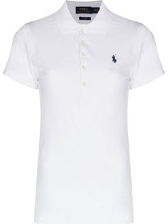 Polo Ralph Lauren Julie Embroidered Logo Polo Shirt - Farfetch Embroidered Denim Shirt, Ralph Lauren Slim Fit, Ralph Lauren Logo, Polo Shirt White, Ralph Lauren Polo Shirts, White Polo, Lauren White, Ralph Lauren Outfits, Cotton Polo Shirt