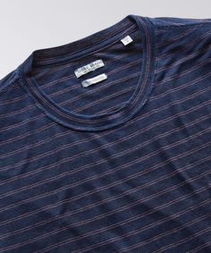 It's the kind of short-sleeve stripe tee that feels comfortably familiar from day one. Indigo dyed and washed for that perfect laid-back, lived-in look that gets even better over time. This garment is dyed with indigo. Learn more. 100% Cotton Jersey Dyed in true indigo Vintage-style inside ID label Machine wash cold separately Imported Natural Blue Dye, Indigo Pants, Goals 2024, Men's Sleepwear, Sportswear For Men, Indigo Jeans, Blue Dye, Deep South, Mens Sleepwear