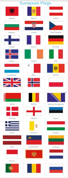 the flags of europe and other countries are shown in this poster, which is also part of