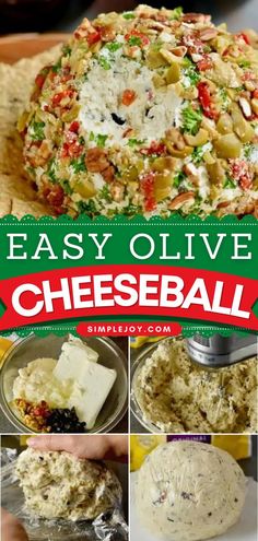 Olive Cheeseball, new year's eve food ideas, holiday party appetizers Savory Cheese Ball, Cheeseball Recipe, Savory Cheese, Happy Food, Holiday Appetizers, Green Olives, Party Food Appetizers