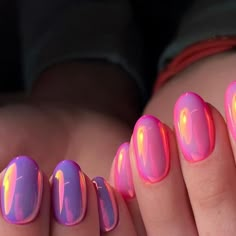 Chrome Nails Multi Color, Purple And Pink Nails Ideas, Sunset Chrome Nails, Vaporwave Nails, Neon Chrome Nails, Luminary Nails Design, Avatar Nails, Luminary Nails, Purple Chrome Nails